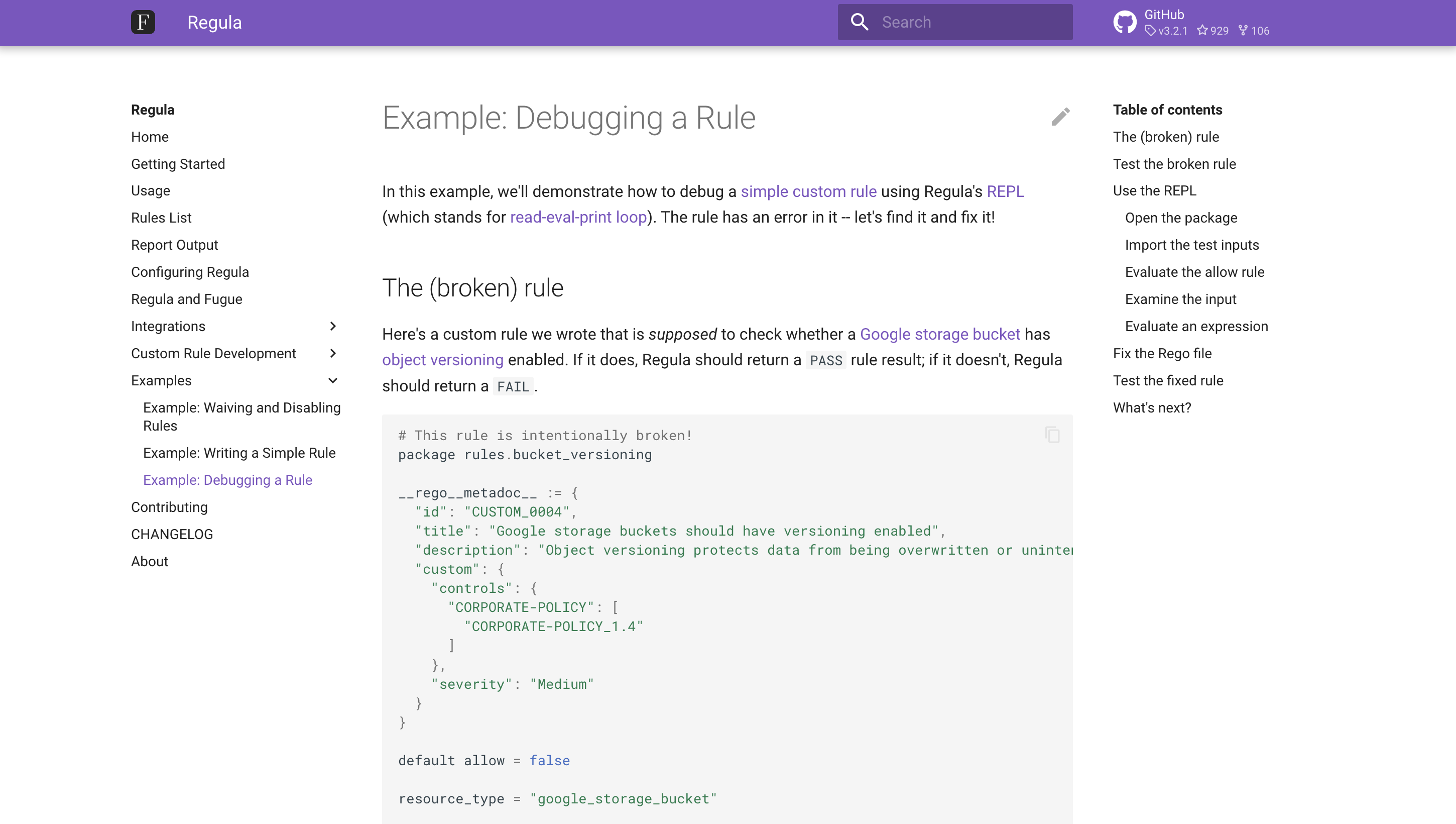 Debugging a rule with Regula screenshot