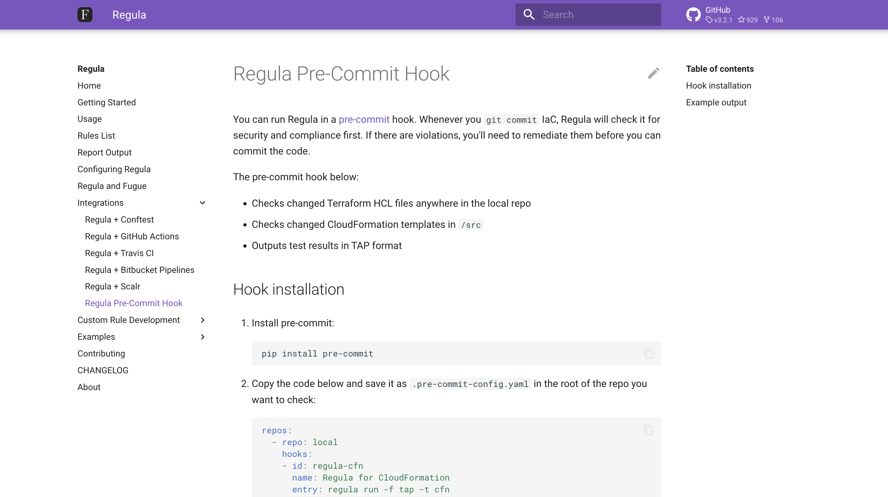 Regula pre-commit hook screenshot